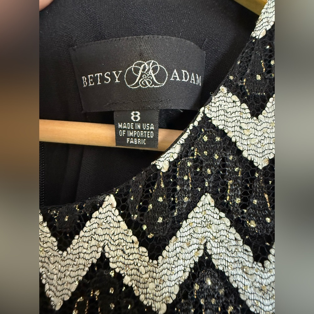 Betsy & Adam Metallic Fit & Flare Dress Chevron Print Stripe Black Silver Gold 8 - Picture 6 of 11